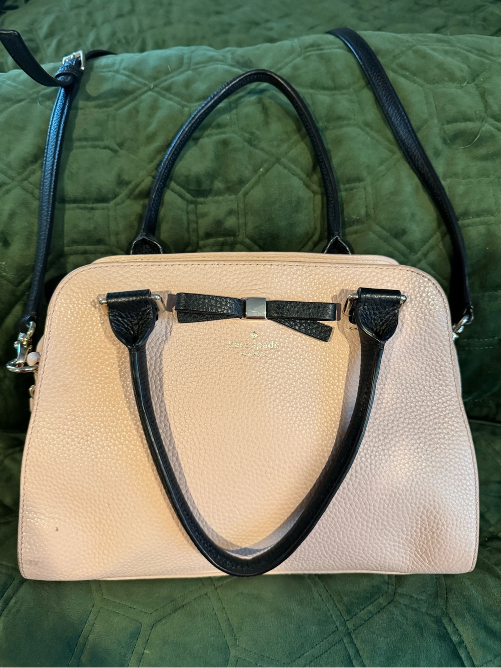 kate spade Pink Satchel with Black Trim and Bow Accent